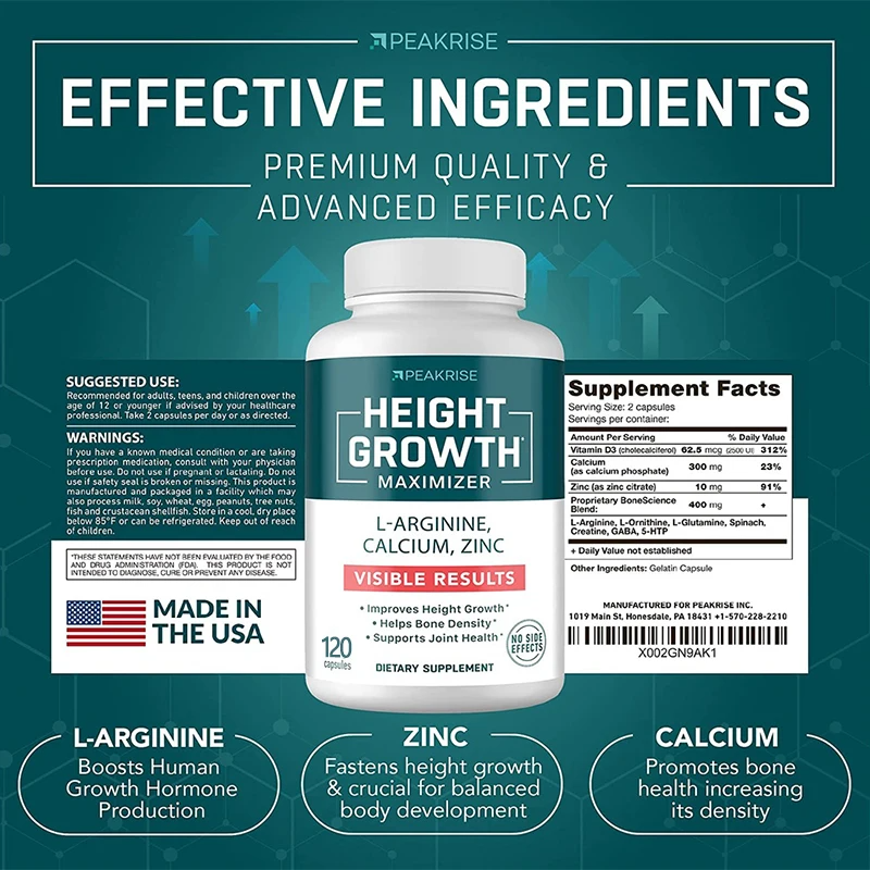 4-in-1 Calcium, Vitamin D3, K2 & Zinc Supplement – Bone & Heart Support Complex for Men, Women & Teens | Natural Height Booster & Bone Strength Enhancer