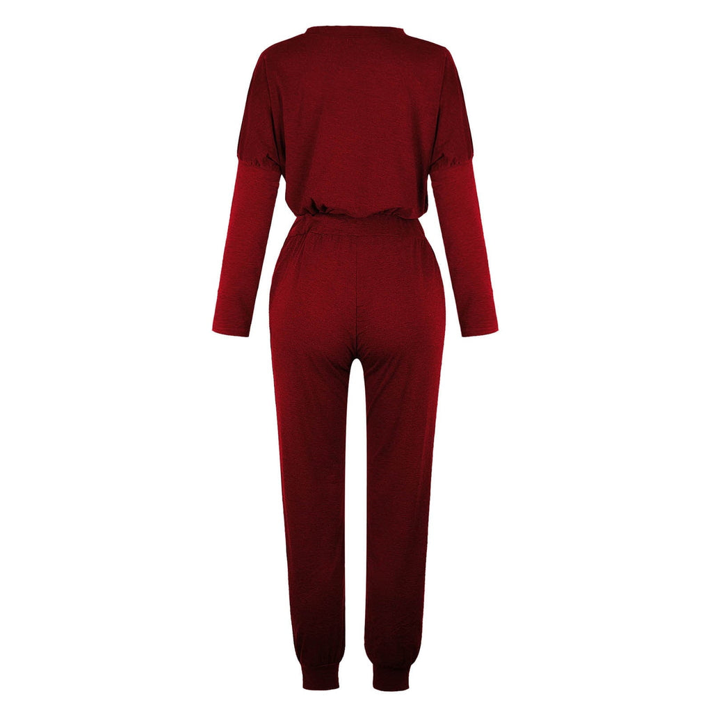 XWSHYW Lounge Sets for Women Plus Size Fashion Solid Color Drawstring Casual Top Pant Set Loose Fit Long Sleeve Crew Neck Pocket Tops Set Deals of The Week