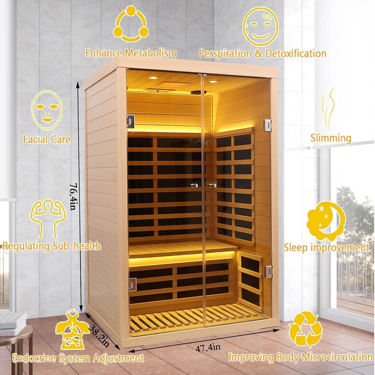 Home Indoor Sauna, Luxury Tempered Glass Doors