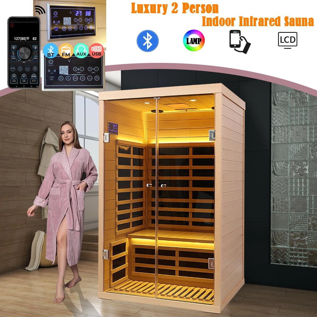 Home Indoor Sauna, Luxury Tempered Glass Doors