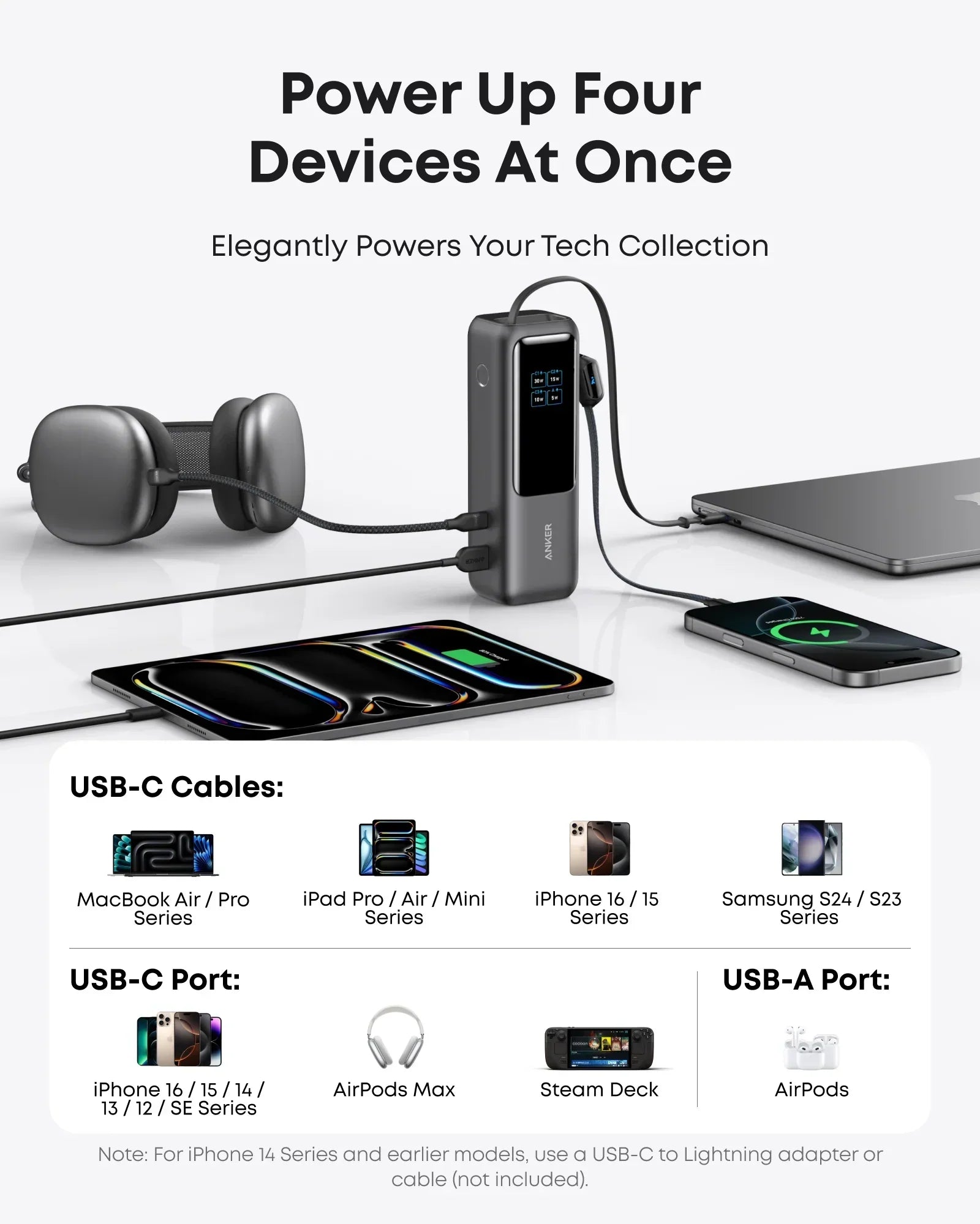 Anker Laptop Power Bank (25K, 165W, Built-In and Retractable Cables)
