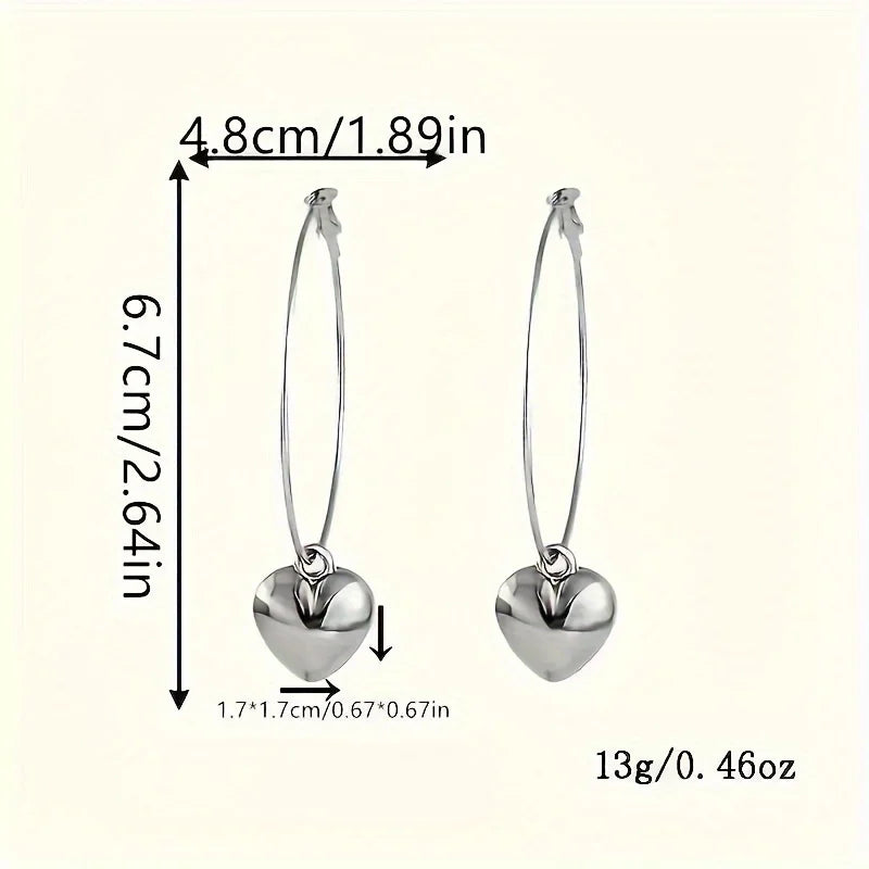 Heart-Shaped Pendant Hollow Hoop Earrings - Fashion Alloy Jewelry for Women - Luxury Style for Date Nights and Vacations