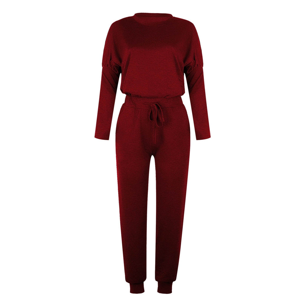 XWSHYW Lounge Sets for Women Plus Size Fashion Solid Color Drawstring Casual Top Pant Set Loose Fit Long Sleeve Crew Neck Pocket Tops Set Deals of The Week