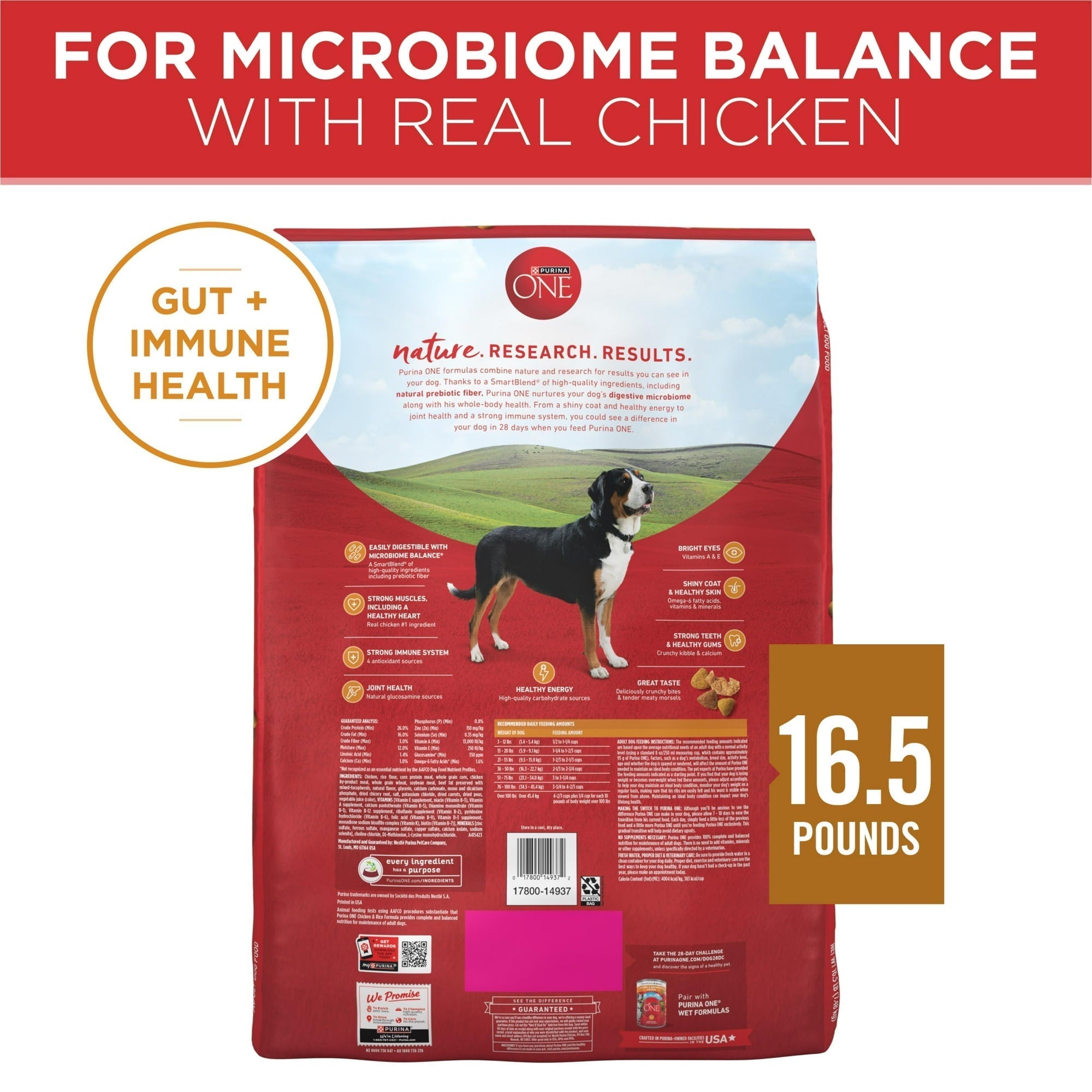 Purina One Dry Dog Food for Adult Dogs High Protein, Real Chicken & Rice, 16.5 lb Bag